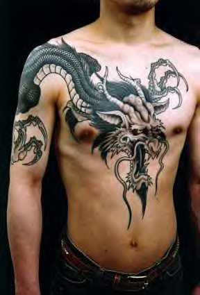 tattoos for chest. Chest dragon tattoo